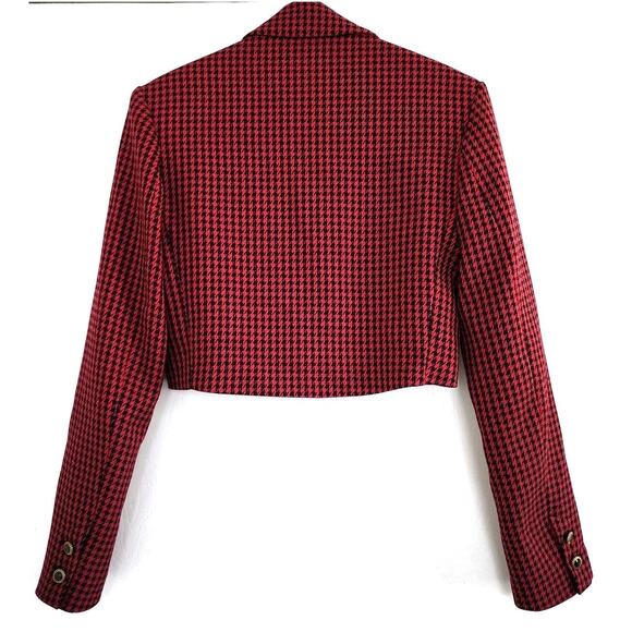 Zara Houndstooth Cropped Blazer Jacket Shoulder Pad Double Breasted Plaid - Picture 4 of 13
